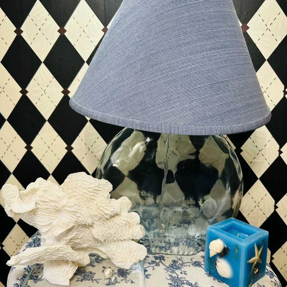 Translucent Light Blue Spherical Table Lamp with Deep Blue Shade– Coastal Luxury